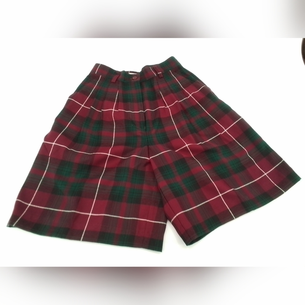 VINTAGE Womens KAREN SCOTT High Waisted Pleated PLAID Culotte Shorts Size 8